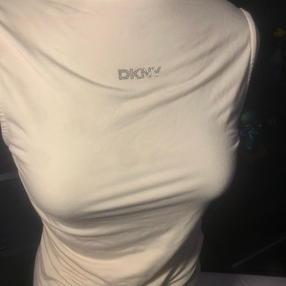 DKNY Jeans Vintage Y2K Mock Neck | Rhinestone Logo Baddie Top